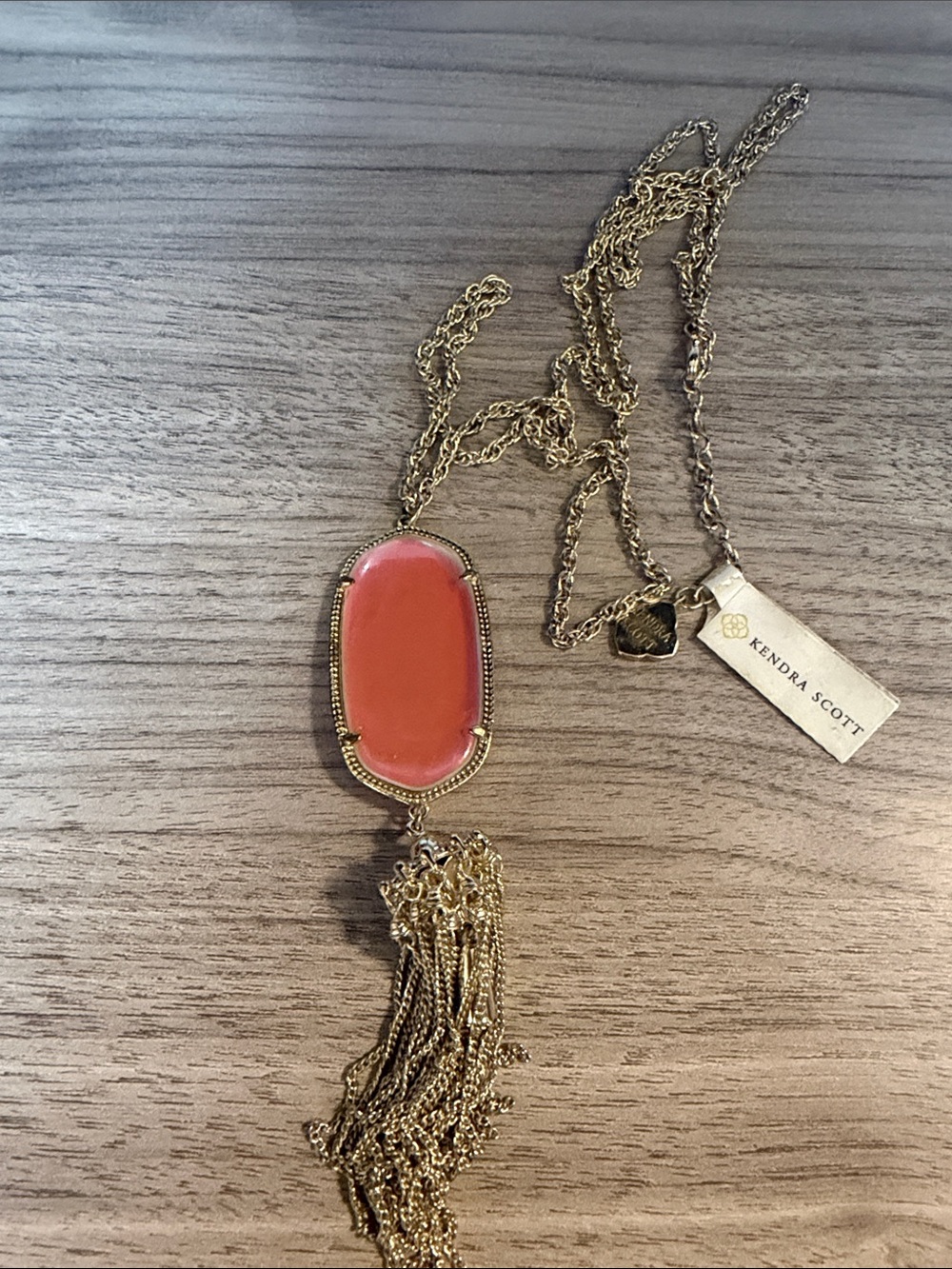 Kendra Scott Coral Pink Elle Gold Tassel Pendant Necklace